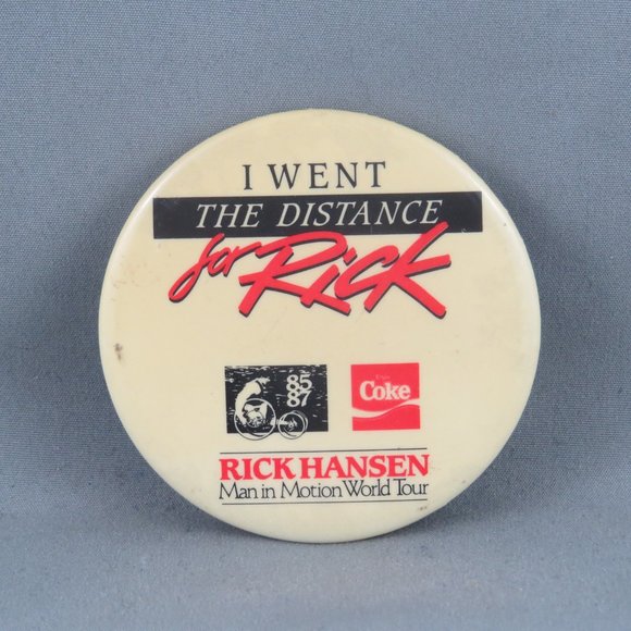 Vintage Event Pin - Rick Hansen Man in Motion Coke Promo - Celluloid Pin - Picture 3 of 3